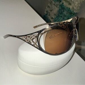 Yves Saint Laurent Vintage Gold Strass shield Sunglasses